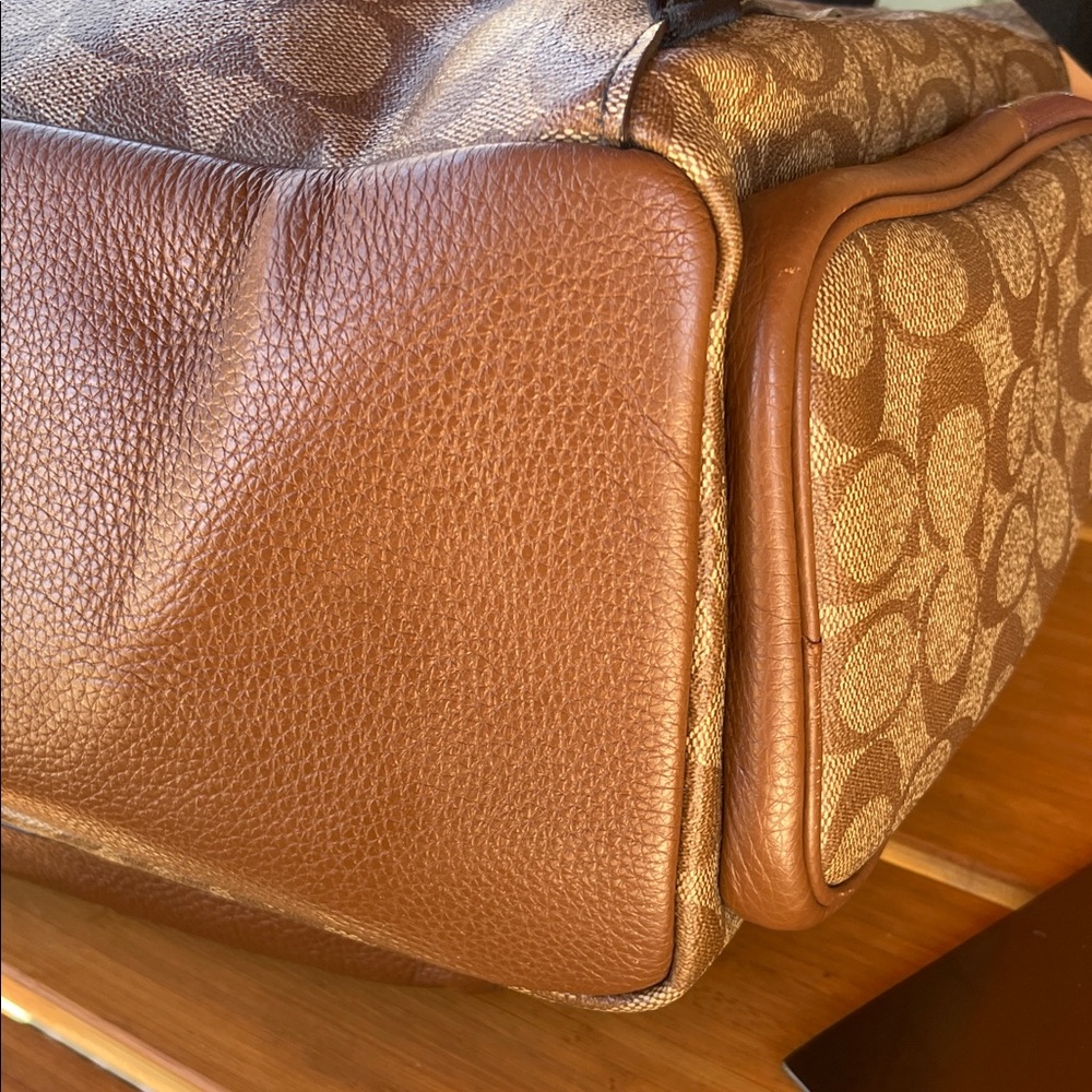 Coach Signature Tan and Brown Leather & Canvas & Leather Backpack - Picture 8 of 13